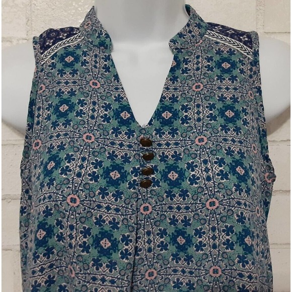 Rewind Women's Tunic Blouse Size XS Blue Pink Floral Printed Sleeveless V-Neck - Picture 2 of 5